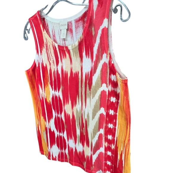 Chicos Sweater Knit Tank Top Womens M Red Orange Abstract Resort Boho Chic Art - Picture 2 of 13